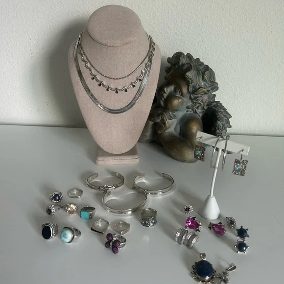 30 PIECE Sterling SILVER Women’s JEWELRY LOT - Picture 1 of 9